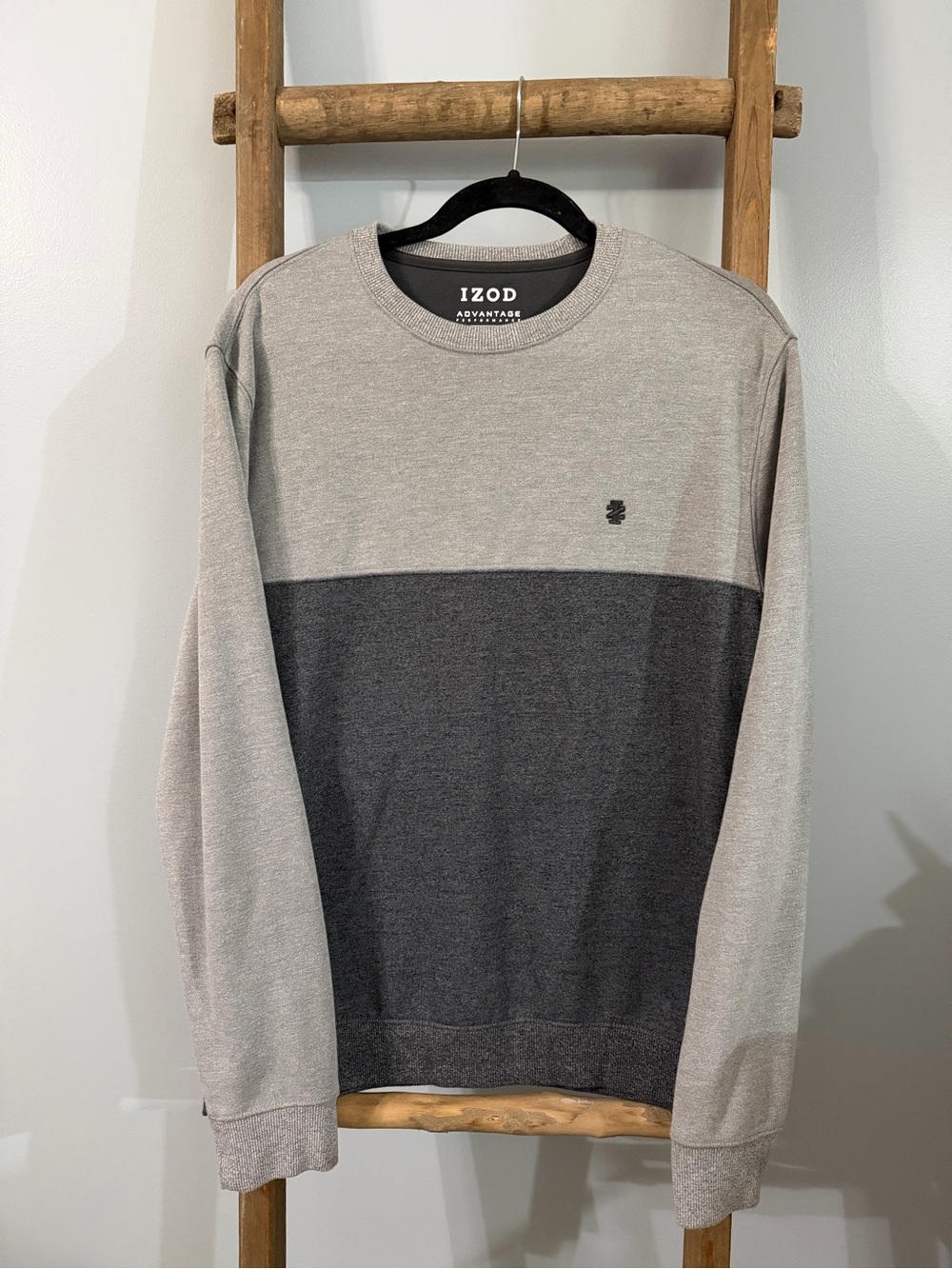 IZOD Two-Tone Crewneck Sweater in Light Gray & Dark Gray